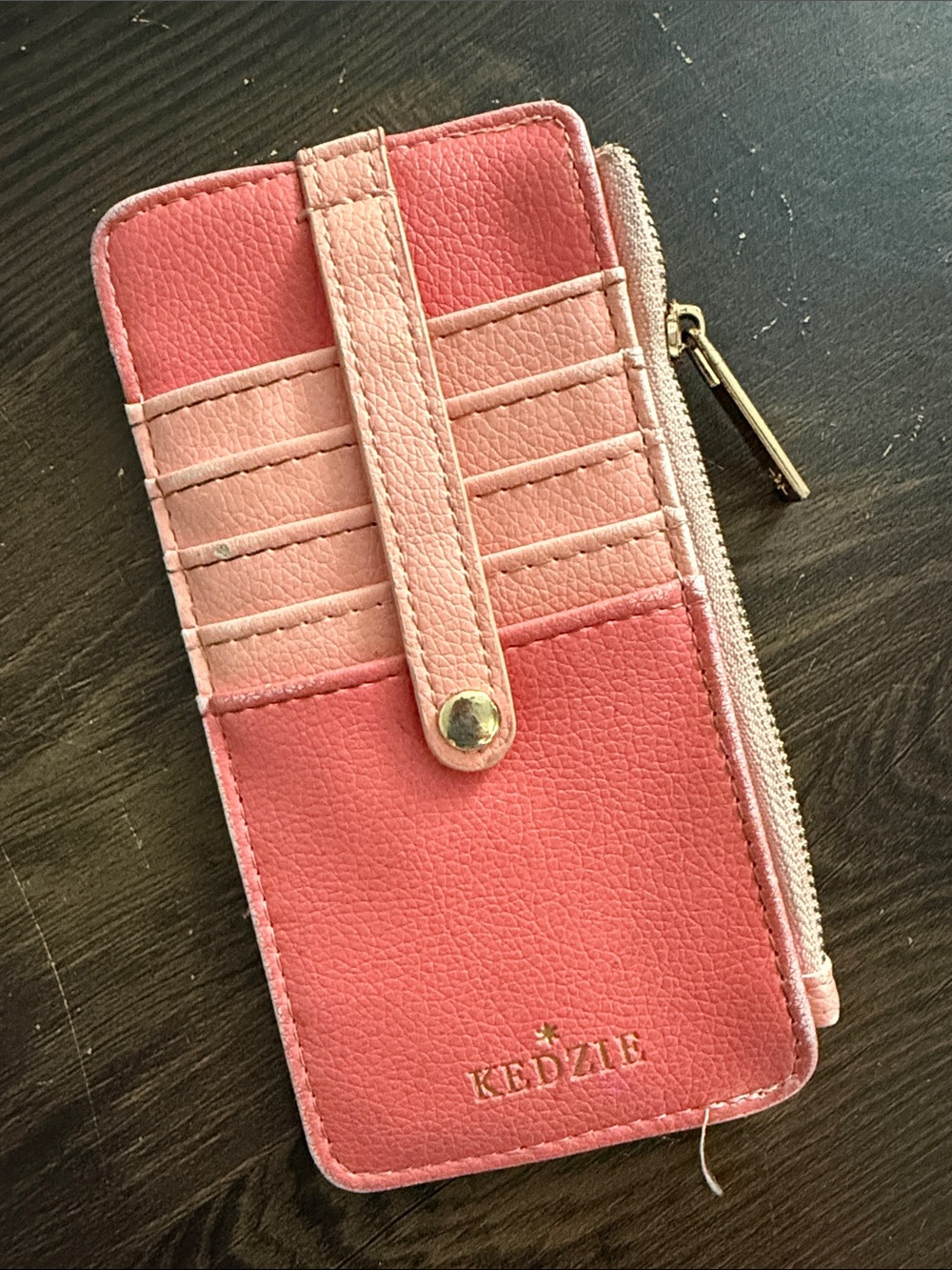 KEDZIE Two-Tone Pink Card Wallet with Gold Zipper